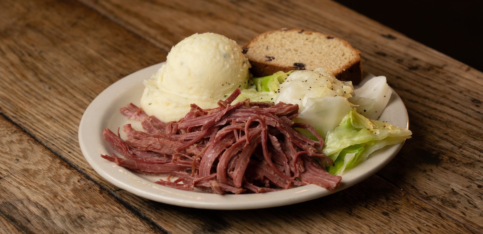 A full order of Corned Beef & Cabbage at Nine Irish Brothers